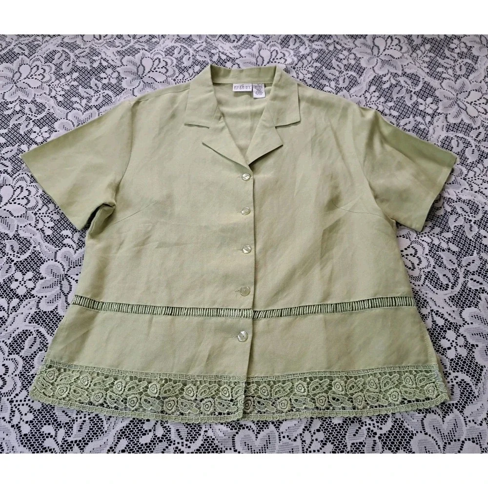 Sherry Taylor Collections Pants Suit XL Lime Green Short Sleeve‎ Elastic Waist